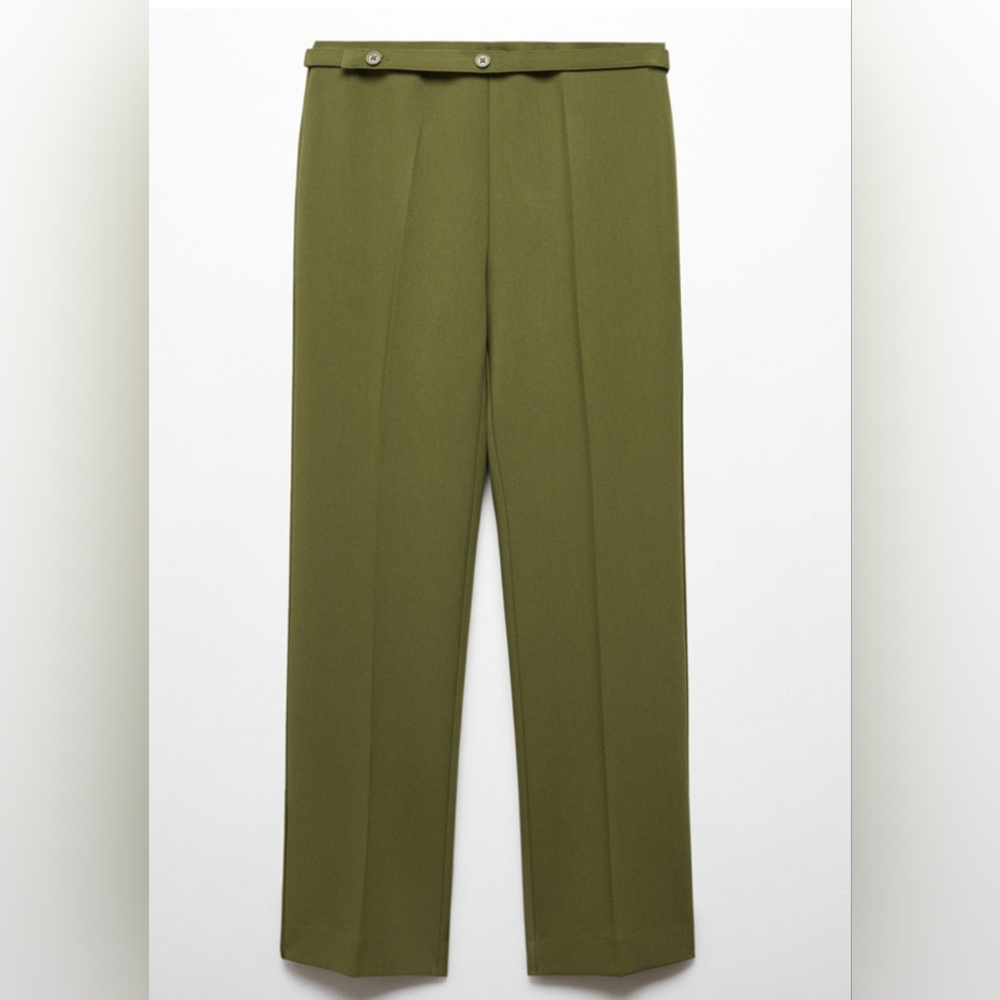 Mango Women Belted Straight Fit Pants Size 6